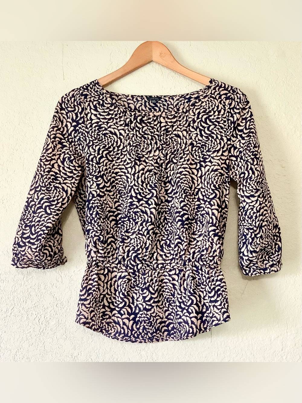 Navy and Cream Swirl Print Blouse